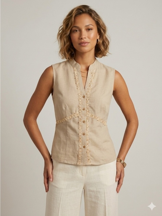 Lemon Grass Tops - Lemongrass Casuals Linen Cotton Blush Pink Crochet Trim Top Size M